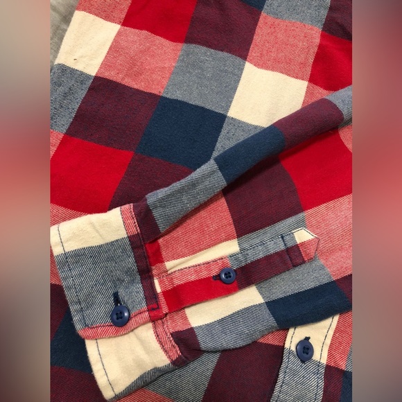 Vans Men's Box Flannel T Shirt, red, blue, white, size L, square pattern, cotton - Picture 6 of 8